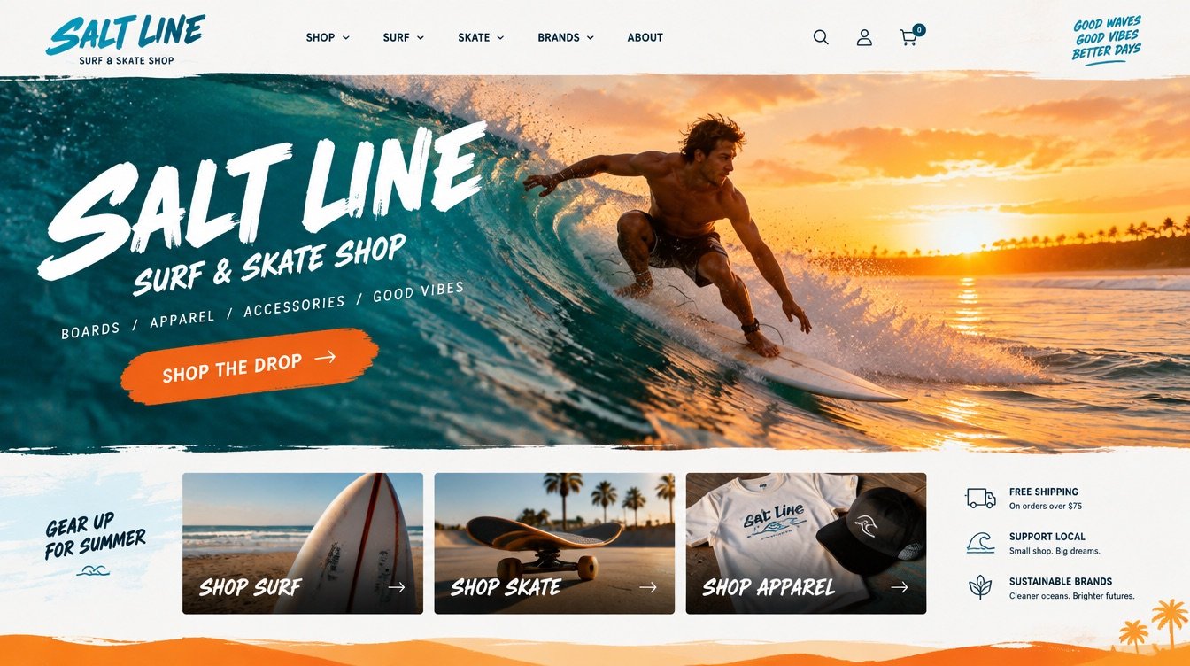 Salt Line surf and skate shop website
